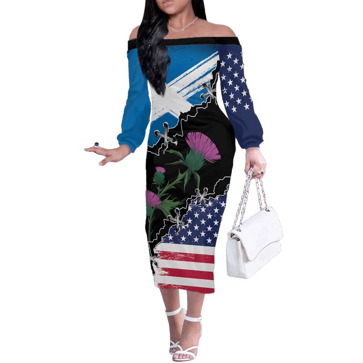 Scottish-American Heritage Month Family Matching Off The Shoulder Long Sleeve Dress and Hawaiian Shirt Proud Scottish American Heritage