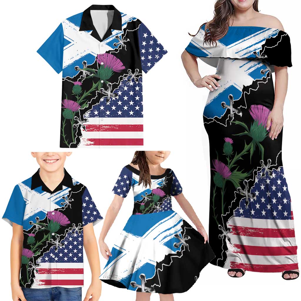 Scottish-American Heritage Month Family Matching Off Shoulder Maxi Dress and Hawaiian Shirt Proud Scottish American Heritage
