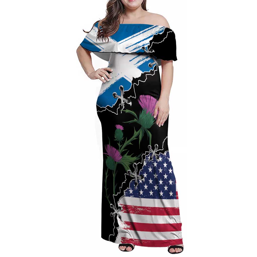 Scottish-American Heritage Month Family Matching Off Shoulder Maxi Dress and Hawaiian Shirt Proud Scottish American Heritage