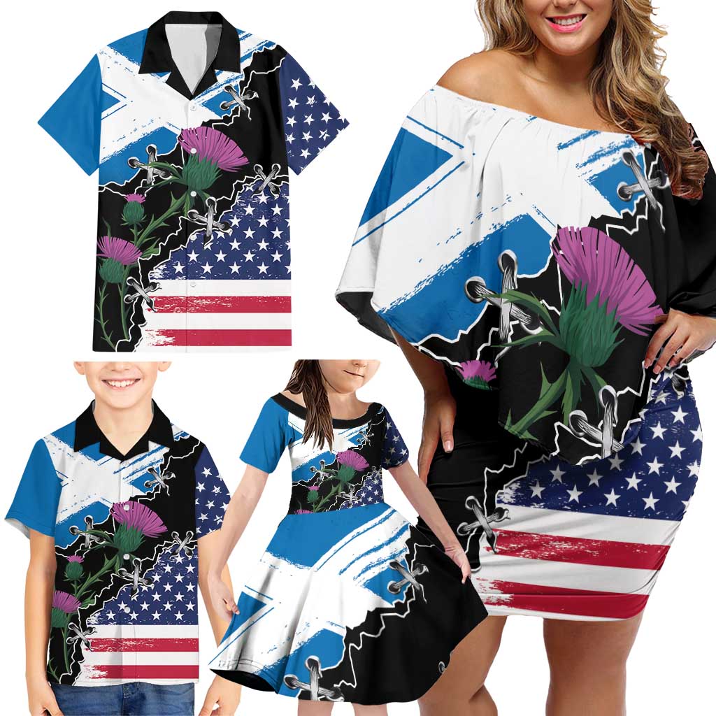 Scottish-American Heritage Month Family Matching Off Shoulder Short Dress and Hawaiian Shirt Proud Scottish American Heritage