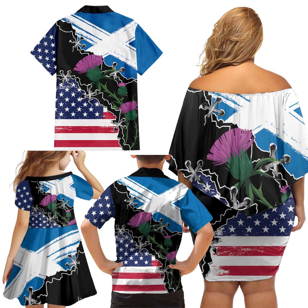 Scottish-American Heritage Month Family Matching Off Shoulder Short Dress and Hawaiian Shirt Proud Scottish American Heritage