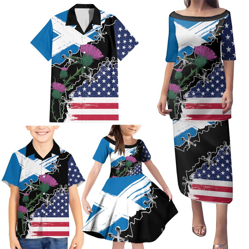 Scottish-American Heritage Month Family Matching Puletasi and Hawaiian Shirt Proud Scottish American Heritage