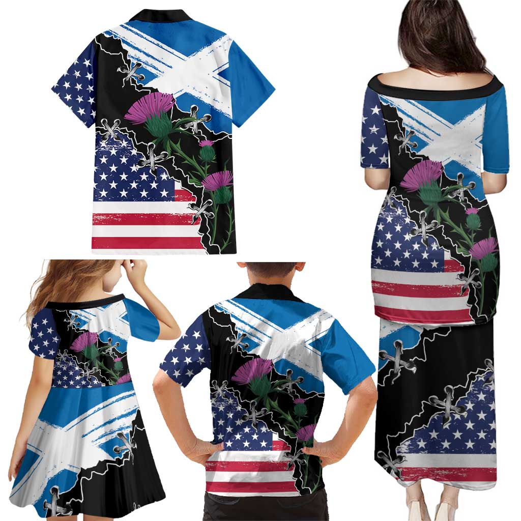 Scottish-American Heritage Month Family Matching Puletasi and Hawaiian Shirt Proud Scottish American Heritage