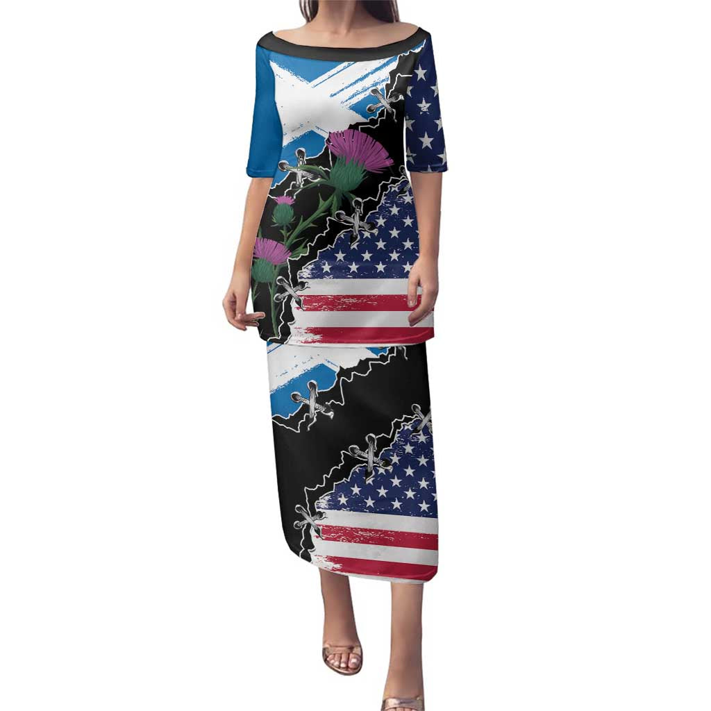 Scottish-American Heritage Month Family Matching Puletasi and Hawaiian Shirt Proud Scottish American Heritage