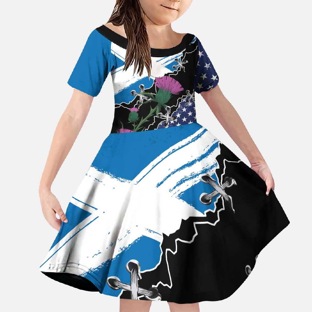 Scottish-American Heritage Month Family Matching Short Sleeve Bodycon Dress and Hawaiian Shirt Proud Scottish American Heritage