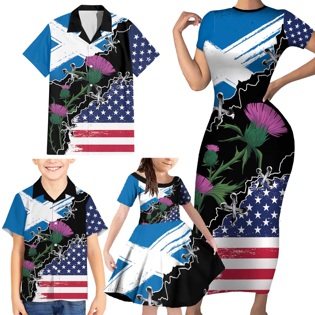 Scottish-American Heritage Month Family Matching Short Sleeve Bodycon Dress and Hawaiian Shirt Proud Scottish American Heritage
