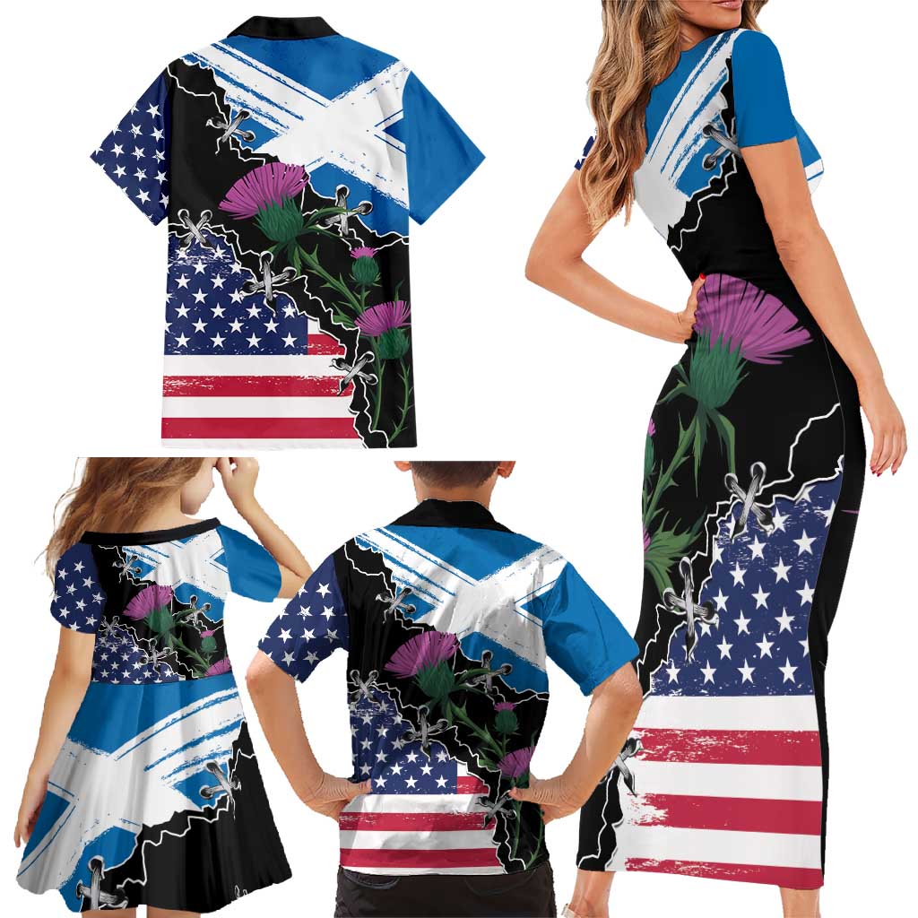 Scottish-American Heritage Month Family Matching Short Sleeve Bodycon Dress and Hawaiian Shirt Proud Scottish American Heritage