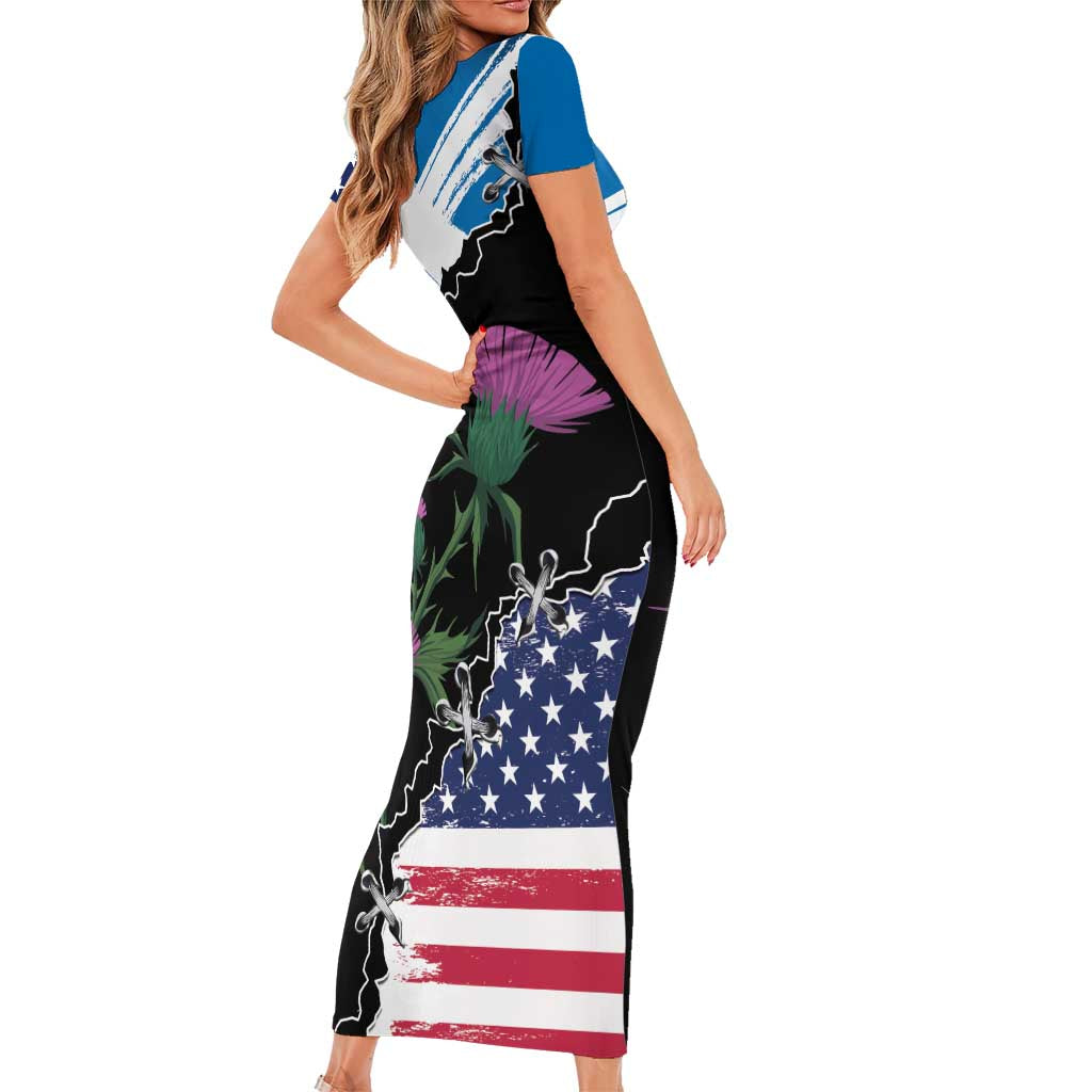 Scottish-American Heritage Month Family Matching Short Sleeve Bodycon Dress and Hawaiian Shirt Proud Scottish American Heritage