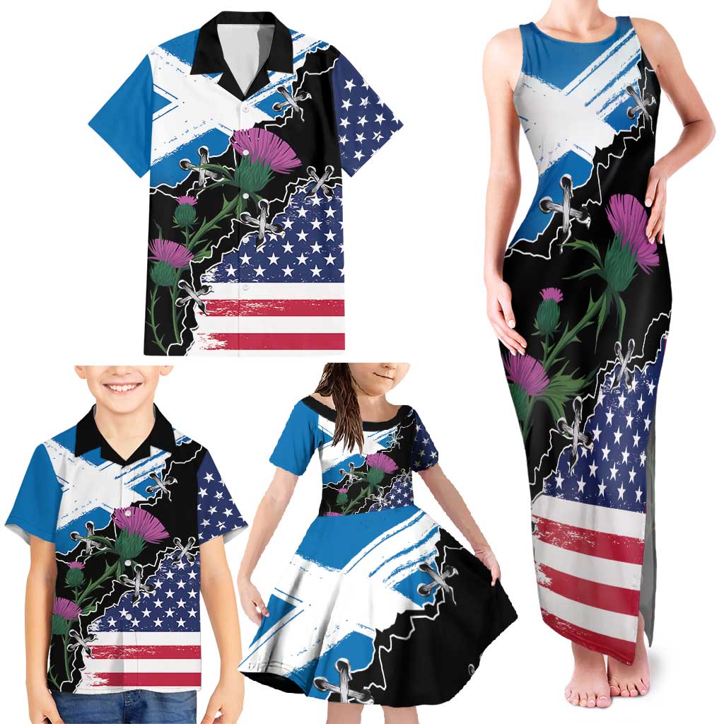 Scottish-American Heritage Month Family Matching Tank Maxi Dress and Hawaiian Shirt Proud Scottish American Heritage