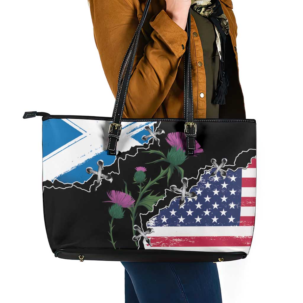 Scottish-American Heritage Month Leather Tote Bag Proud Scottish American Heritage