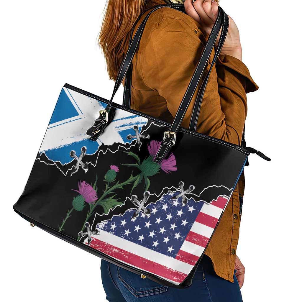 Scottish-American Heritage Month Leather Tote Bag Proud Scottish American Heritage