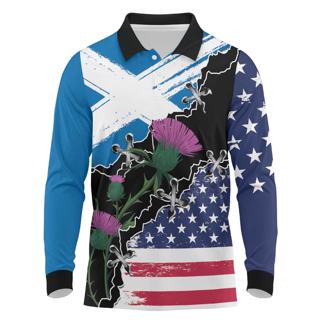 Scottish-American Heritage Month Long Sleeve Polo Shirt Proud Scottish American Heritage