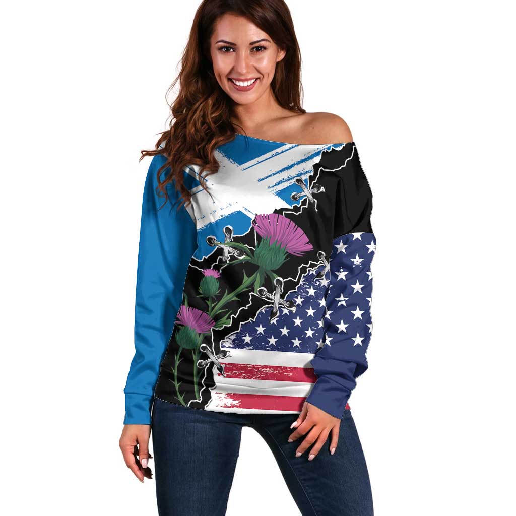 Scottish-American Heritage Month Off Shoulder Sweater Proud Scottish American Heritage