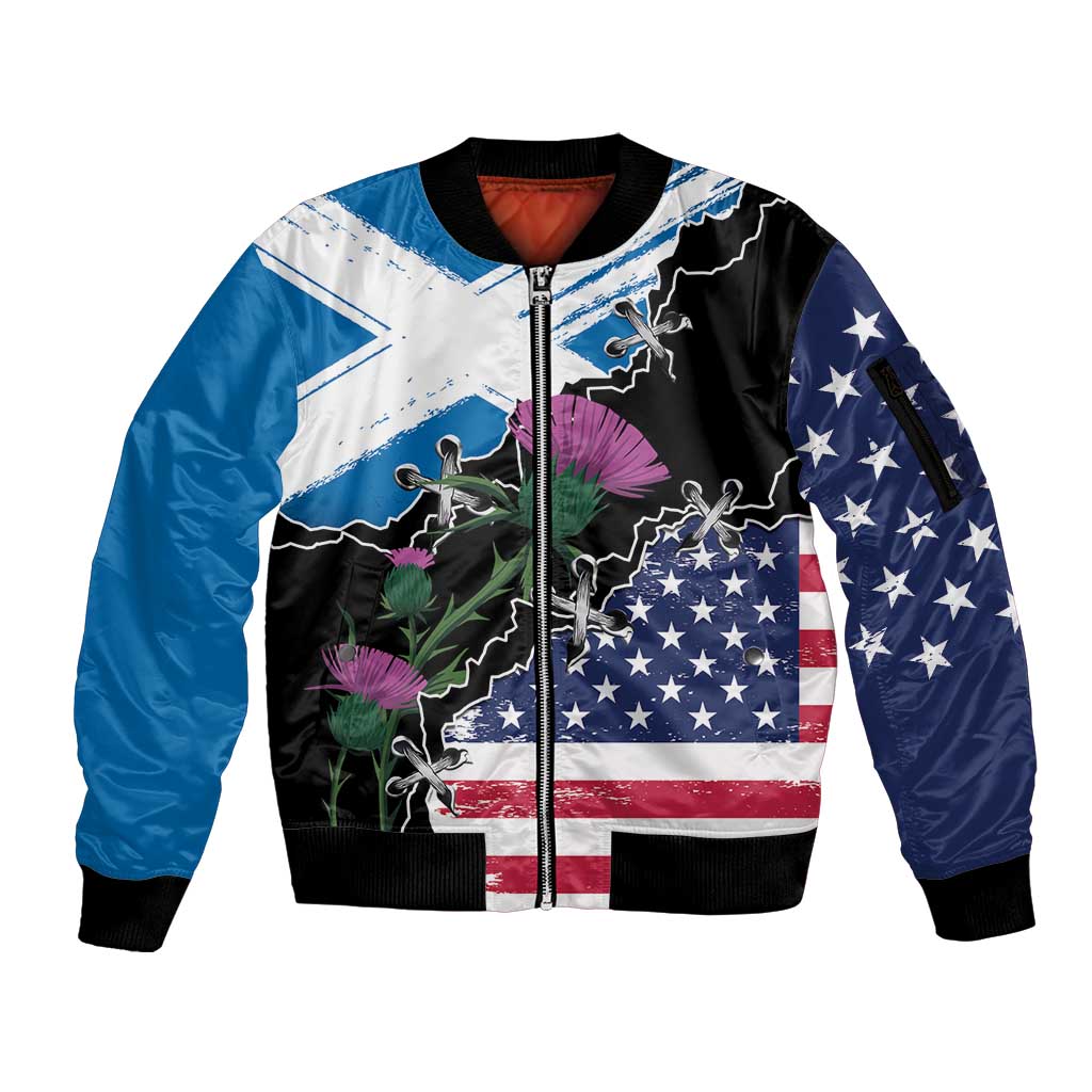 Scottish-American Heritage Month Sleeve Zip Bomber Jacket Proud Scottish American Heritage