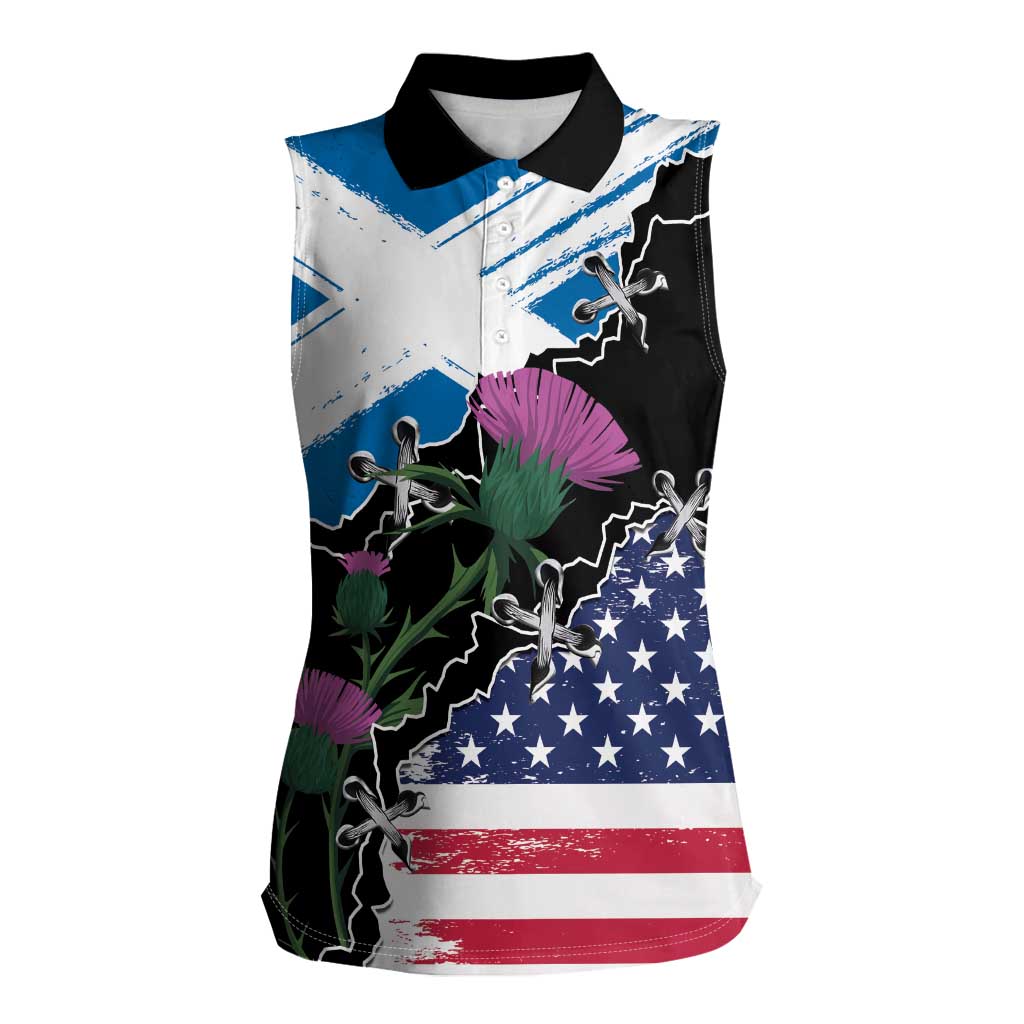 Scottish-American Heritage Month Women Sleeveless Polo Shirt Proud Scottish American Heritage