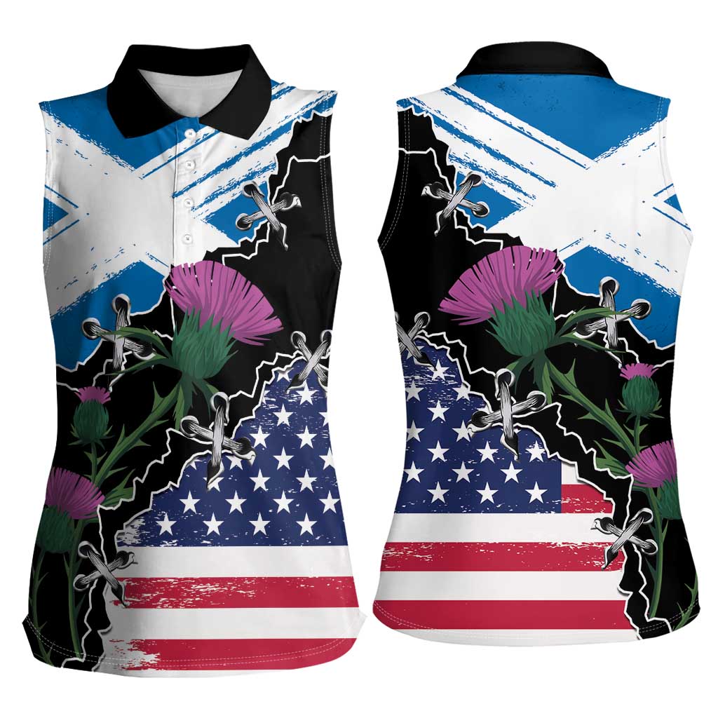 Scottish-American Heritage Month Women Sleeveless Polo Shirt Proud Scottish American Heritage