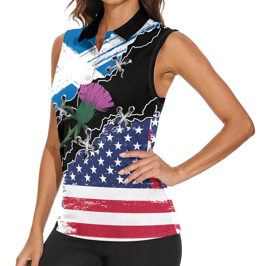 Scottish-American Heritage Month Women Sleeveless Polo Shirt Proud Scottish American Heritage