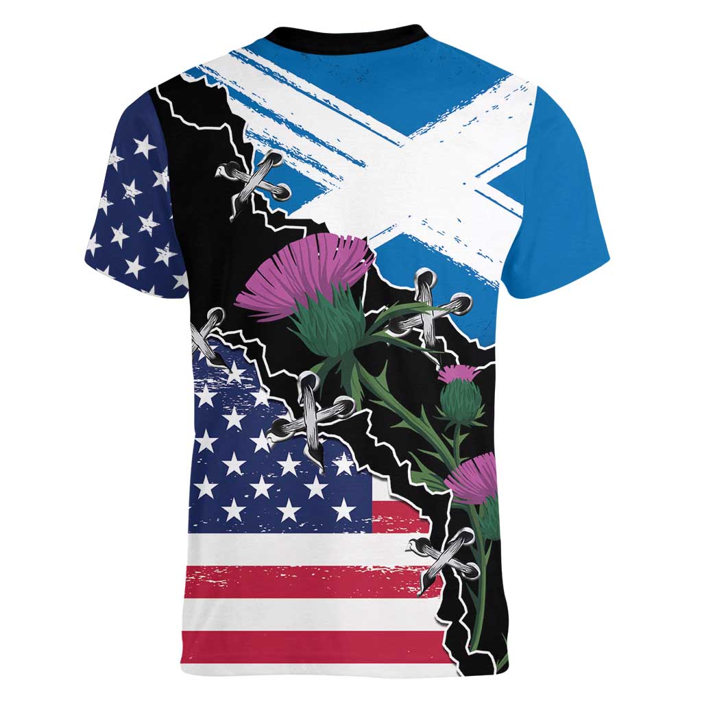 Scottish-American Heritage Month Women V-Neck T-Shirt Proud Scottish American Heritage