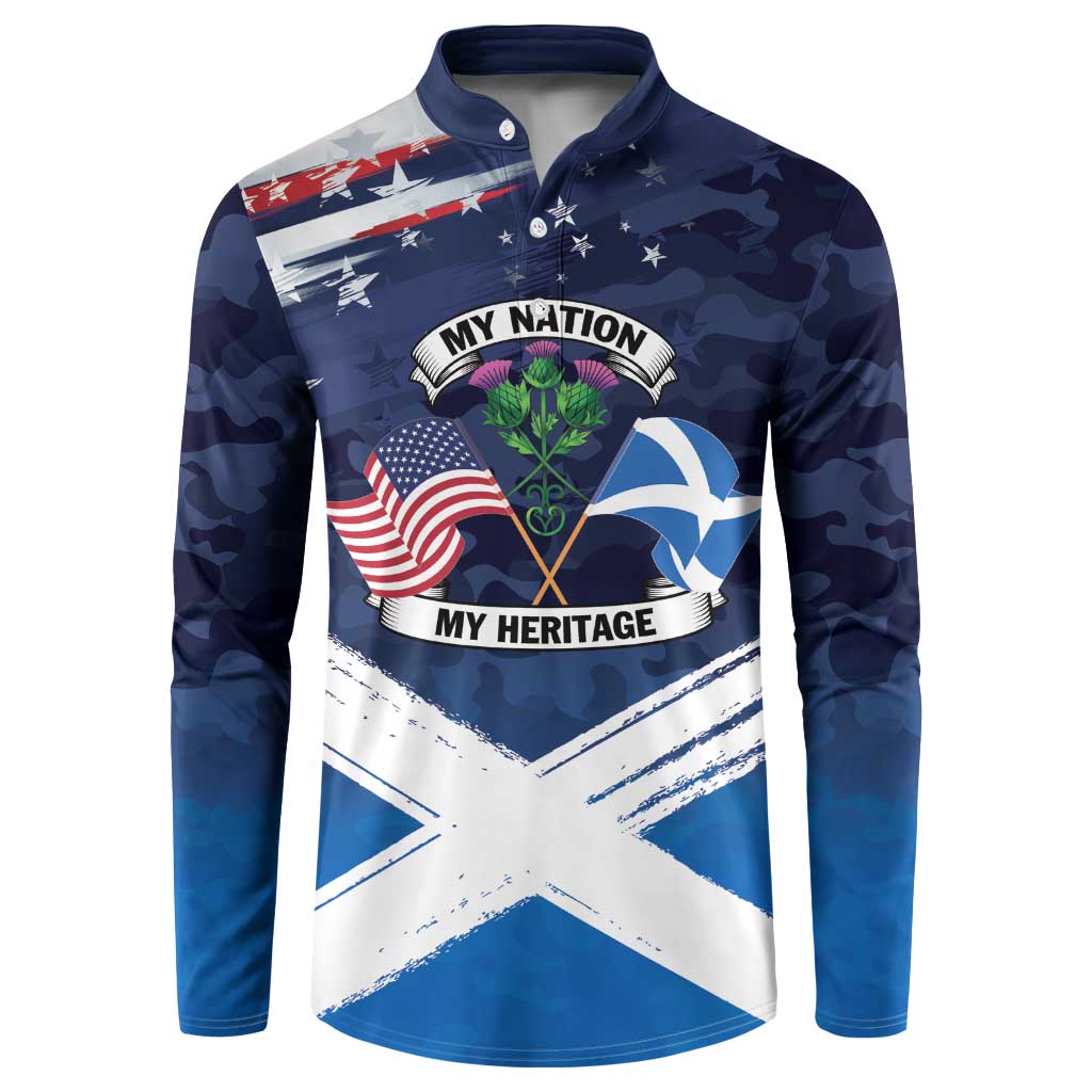 USA Scotland Flag Button Sweatshirt My Nation My Heritage
