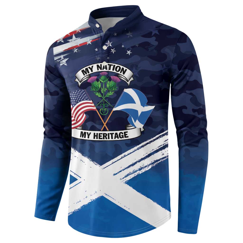 USA Scotland Flag Button Sweatshirt My Nation My Heritage