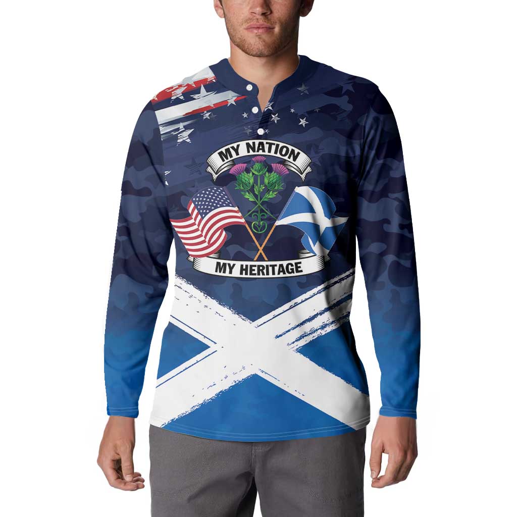 USA Scotland Flag Button Sweatshirt My Nation My Heritage