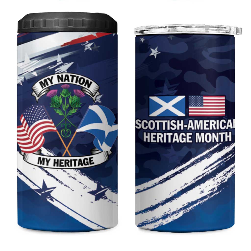 USA Scotland Flag 4 in 1 Can Cooler Tumbler My Nation My Heritage