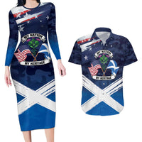 USA Scotland Flag Couples Matching Long Sleeve Bodycon Dress and Hawaiian Shirt My Nation My Heritage
