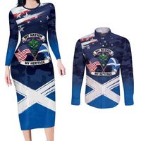 USA Scotland Flag Couples Matching Long Sleeve Bodycon Dress and Long Sleeve Button Shirt My Nation My Heritage