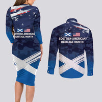 USA Scotland Flag Couples Matching Long Sleeve Bodycon Dress and Long Sleeve Button Shirt My Nation My Heritage