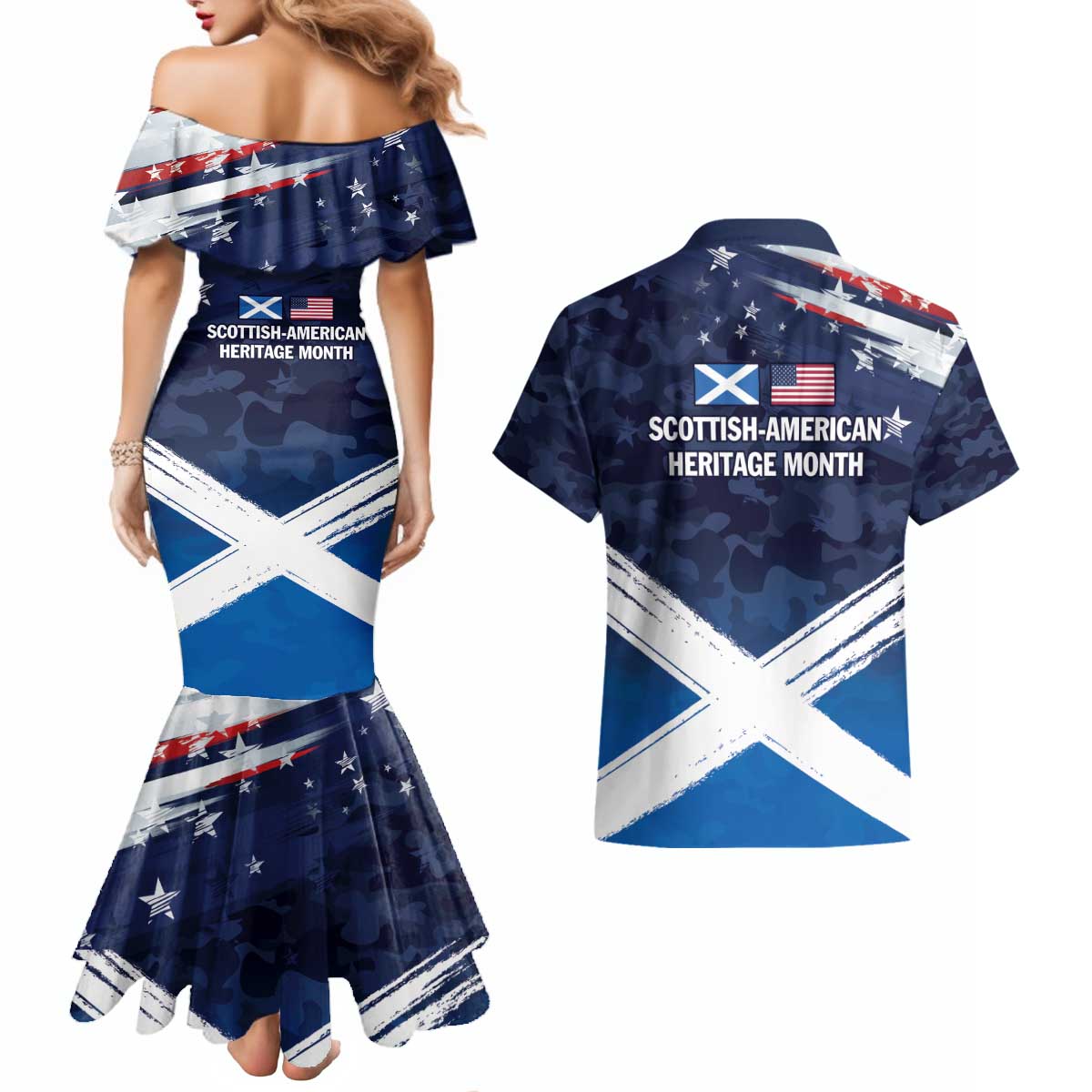 USA Scotland Flag Couples Matching Mermaid Dress and Hawaiian Shirt My Nation My Heritage