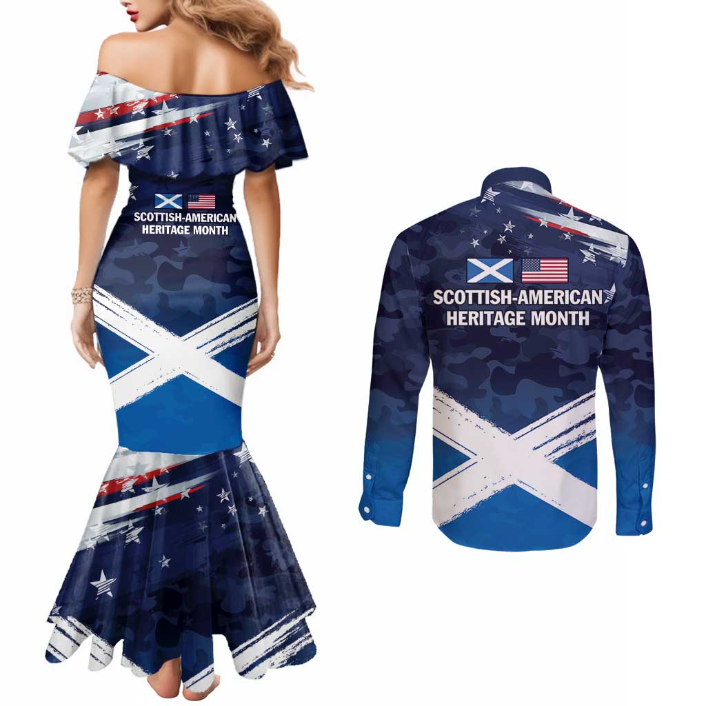 USA Scotland Flag Couples Matching Mermaid Dress and Long Sleeve Button Shirt My Nation My Heritage