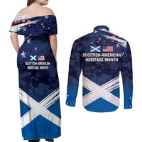 USA Scotland Flag Couples Matching Off Shoulder Maxi Dress and Long Sleeve Button Shirt My Nation My Heritage
