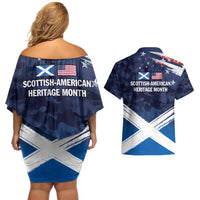 USA Scotland Flag Couples Matching Off Shoulder Short Dress and Hawaiian Shirt My Nation My Heritage