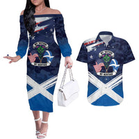 USA Scotland Flag Couples Matching Off The Shoulder Long Sleeve Dress and Hawaiian Shirt My Nation My Heritage