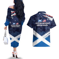 USA Scotland Flag Couples Matching Off The Shoulder Long Sleeve Dress and Hawaiian Shirt My Nation My Heritage