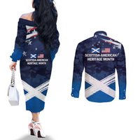 USA Scotland Flag Couples Matching Off The Shoulder Long Sleeve Dress and Long Sleeve Button Shirt My Nation My Heritage