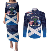 USA Scotland Flag Couples Matching Puletasi and Long Sleeve Button Shirt My Nation My Heritage