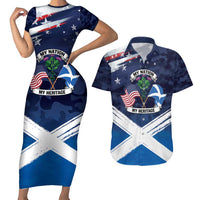 USA Scotland Flag Couples Matching Short Sleeve Bodycon Dress and Hawaiian Shirt My Nation My Heritage