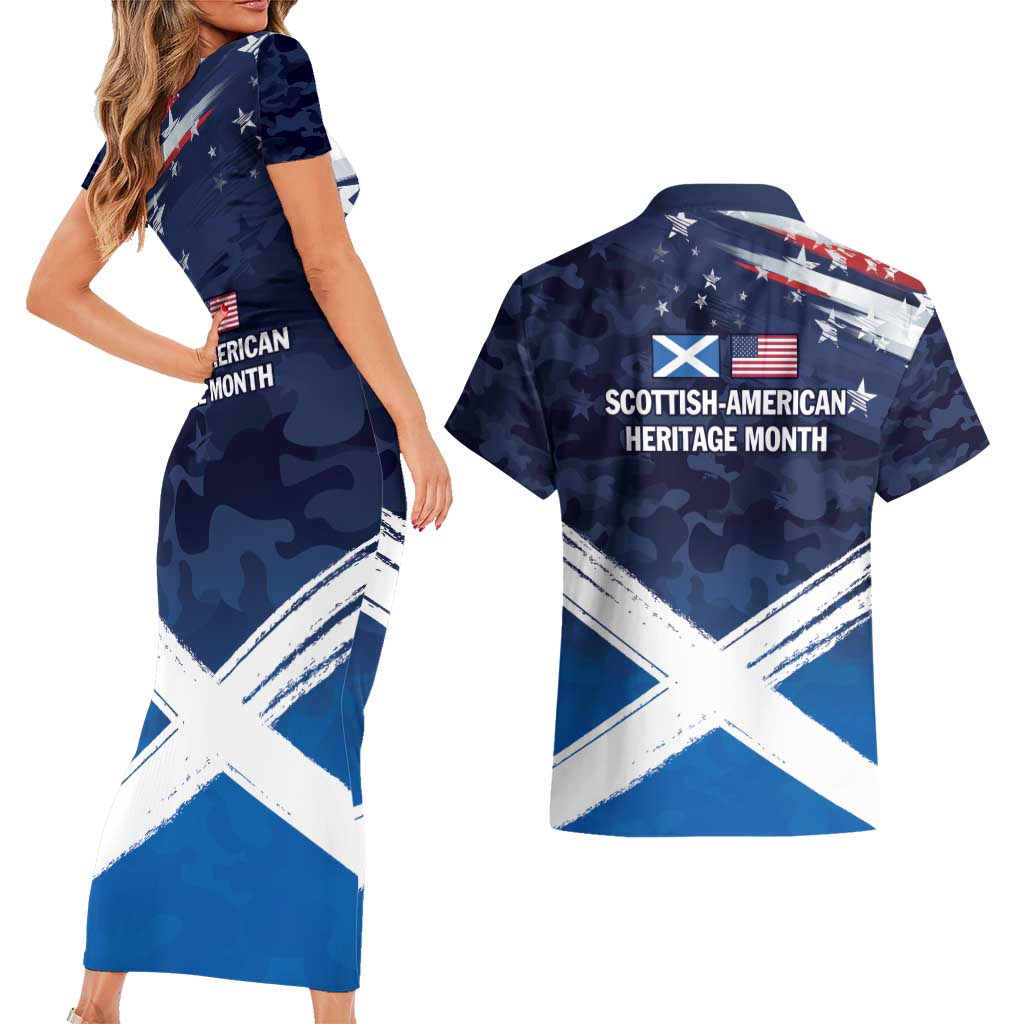 USA Scotland Flag Couples Matching Short Sleeve Bodycon Dress and Hawaiian Shirt My Nation My Heritage
