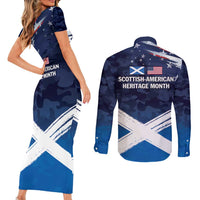 USA Scotland Flag Couples Matching Short Sleeve Bodycon Dress and Long Sleeve Button Shirt My Nation My Heritage