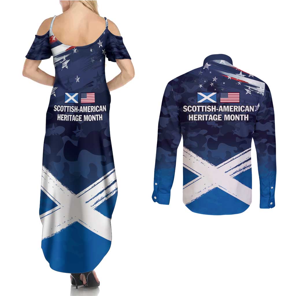 USA Scotland Flag Couples Matching Summer Maxi Dress and Long Sleeve Button Shirt My Nation My Heritage