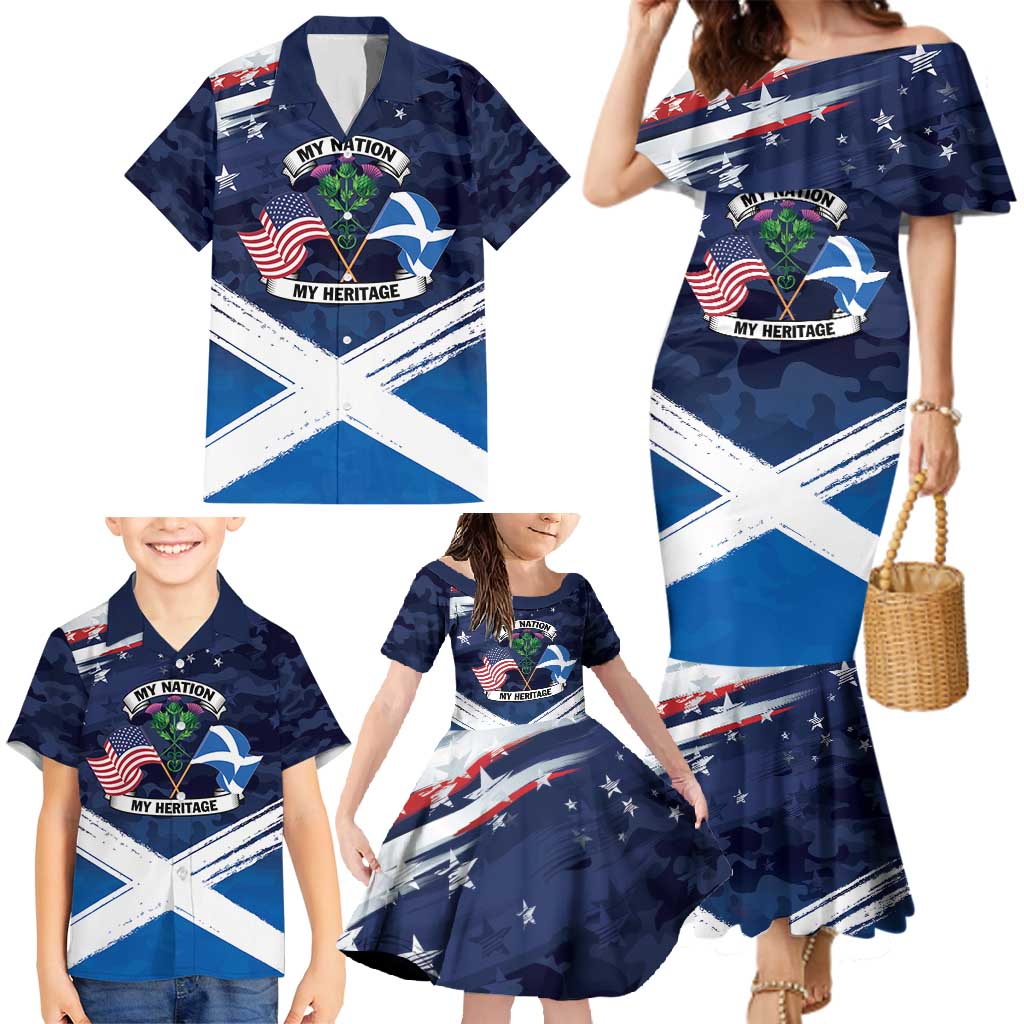 USA Scotland Flag Family Matching Mermaid Dress and Hawaiian Shirt My Nation My Heritage