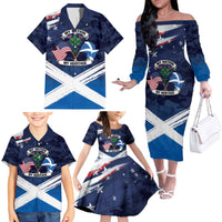 USA Scotland Flag Family Matching Off The Shoulder Long Sleeve Dress and Hawaiian Shirt My Nation My Heritage