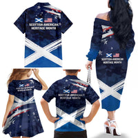 USA Scotland Flag Family Matching Off The Shoulder Long Sleeve Dress and Hawaiian Shirt My Nation My Heritage