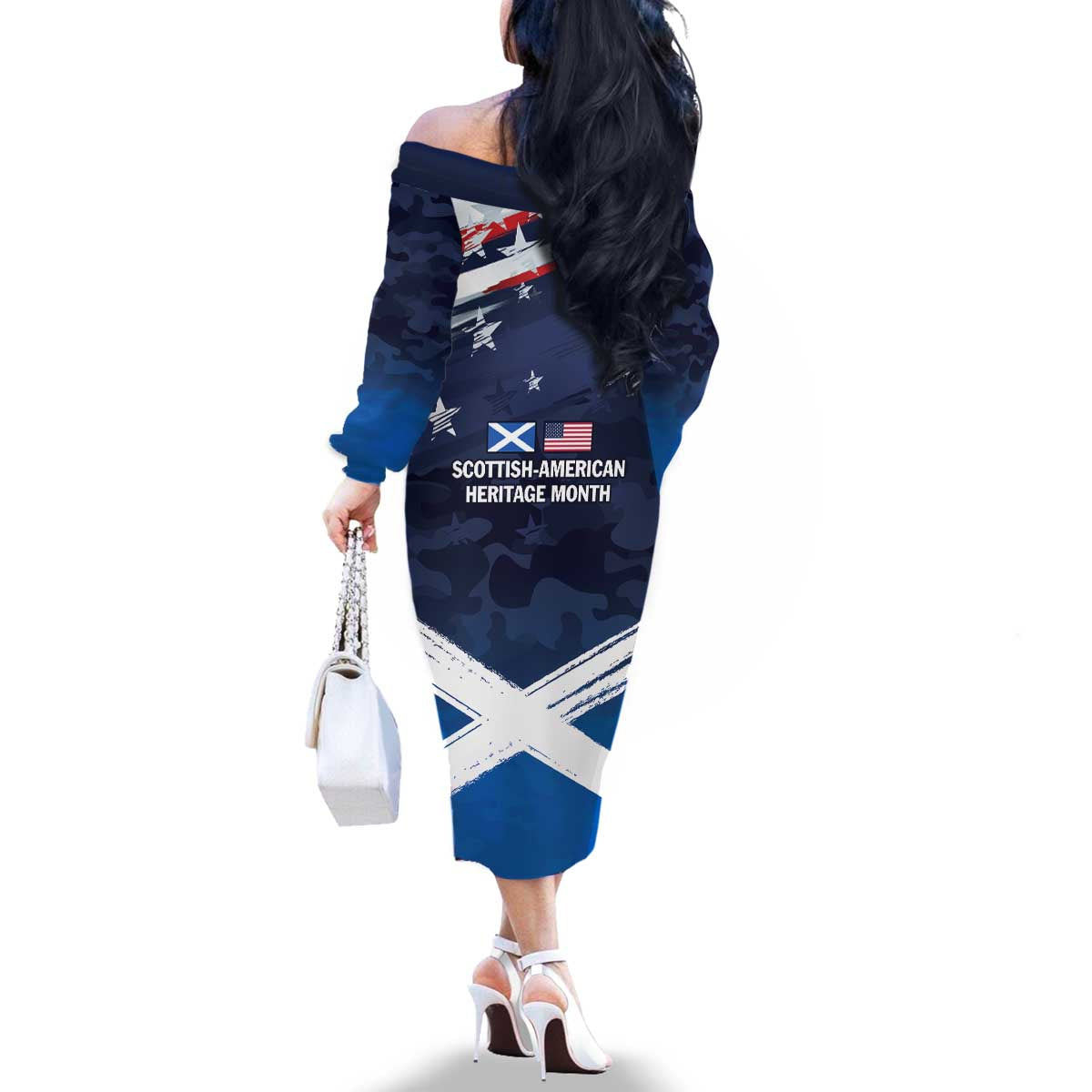 USA Scotland Flag Family Matching Off The Shoulder Long Sleeve Dress and Hawaiian Shirt My Nation My Heritage