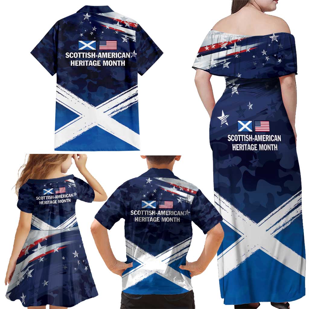 USA Scotland Flag Family Matching Off Shoulder Maxi Dress and Hawaiian Shirt My Nation My Heritage