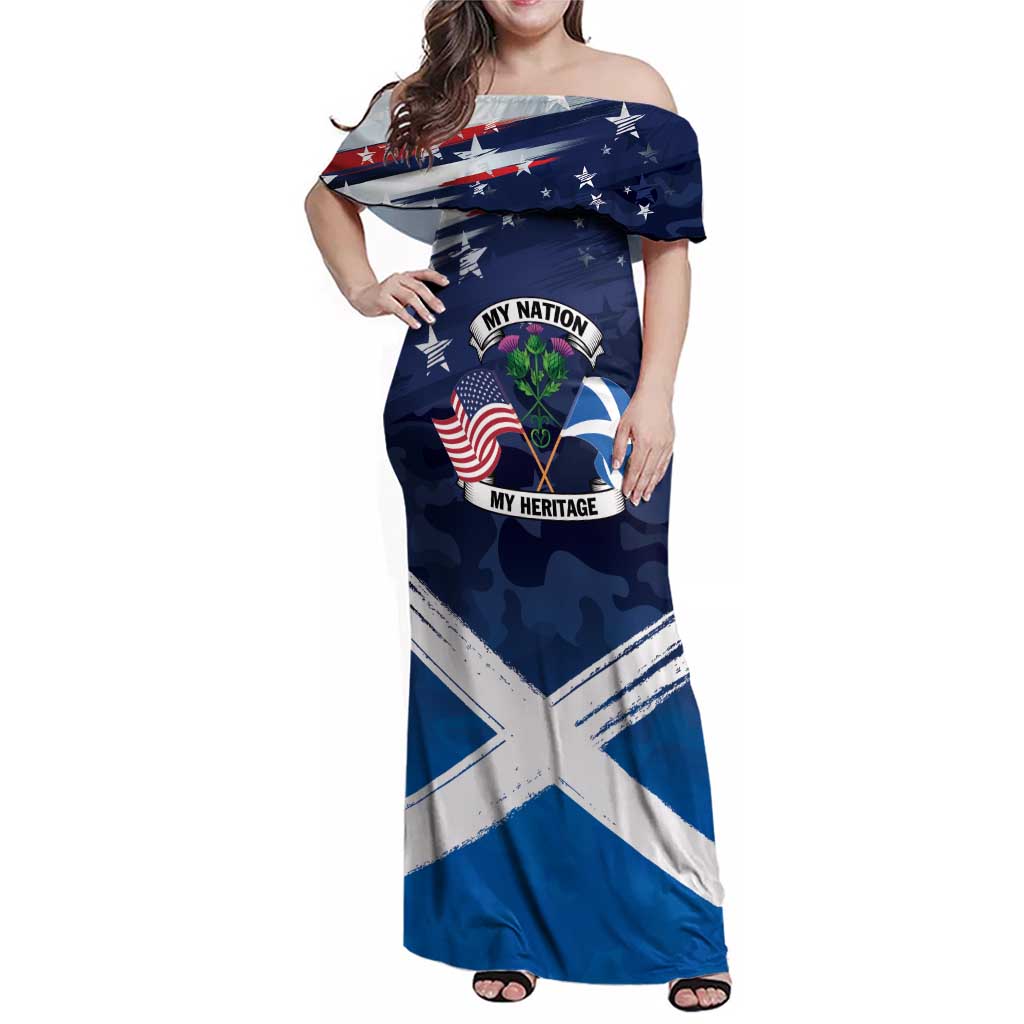 USA Scotland Flag Family Matching Off Shoulder Maxi Dress and Hawaiian Shirt My Nation My Heritage
