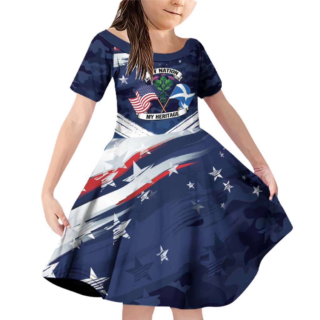 USA Scotland Flag Family Matching Off Shoulder Short Dress and Hawaiian Shirt My Nation My Heritage