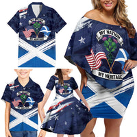 USA Scotland Flag Family Matching Off Shoulder Short Dress and Hawaiian Shirt My Nation My Heritage