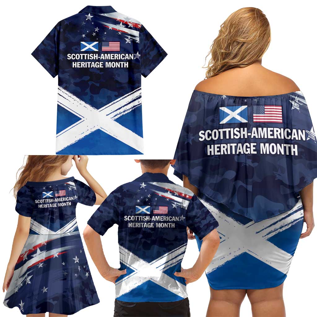 USA Scotland Flag Family Matching Off Shoulder Short Dress and Hawaiian Shirt My Nation My Heritage